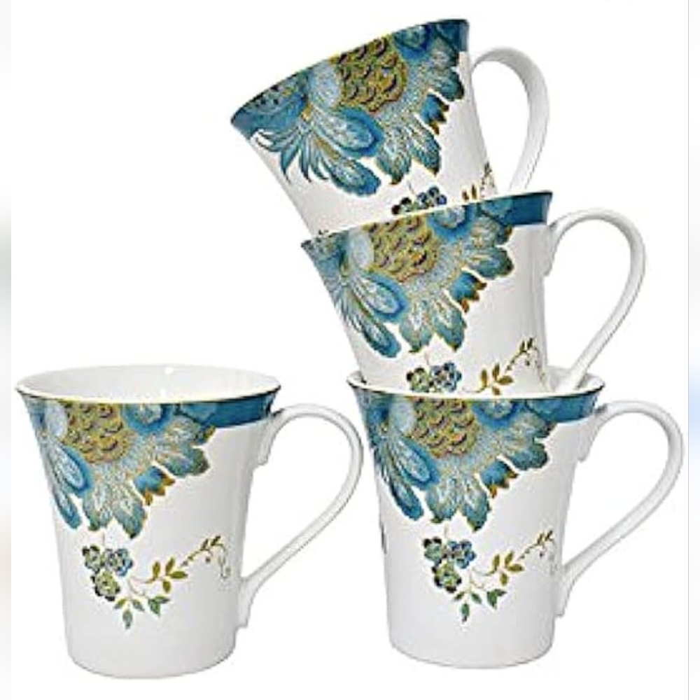 (4) 222 Fifth Eliza Teal fine porcelain cups